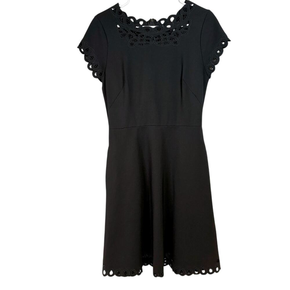 White House Black Market Fit and Flair Black Dress with Cut Out Hems Size 6 0034